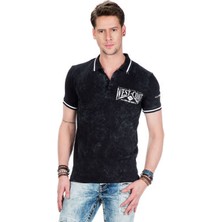 Cipo&Baxx CT381 West Coast Baskılı Polo Yaka Siyah Erkek Tişört
