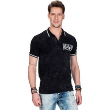 Cipo&Baxx CT381 West Coast Baskılı Polo Yaka Siyah Erkek Tişört