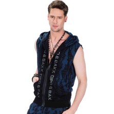 Cipo&Baxx CL297 İndigo Mavi Sıfır Kol Kapşonlu Sweat Yelek