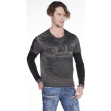 Cipo&Baxx CL265 Gri Siyah Slim Fit Kanat Baskılı Erkek Sweatshirt