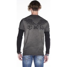 Cipo&Baxx CL265 Gri Siyah Slim Fit Kanat Baskılı Erkek Sweatshirt