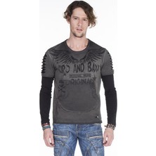Cipo&Baxx CL265 Gri Siyah Slim Fit Kanat Baskılı Erkek Sweatshirt