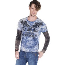 Cipo&Baxx CL265 İki Katlı Kollu Yıkamalı Mavi Erkek Sweatshirt