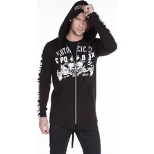 Cipo&Baxx CL239 Kurukafa Baskılı Uzun Siyah Motorcu Sweatjacket