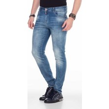 Cipo&Baxx CD456 Sade Düz Yıkanmış Mavi Erkek Kot Pantolon Jeans