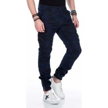 Cipo&Baxx CD422 Kargo Cep Lastik Dar Paça Mavi Kamuflaj Pantolon