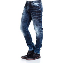 Cipo&Baxx CD286 Dekoratif Dikişli Yıkamalı Koyu Mavi Erkek Jeans