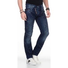 Cipo&Baxx C-0768 Parçalı Dıştan Fermuarlı Lacivert Erkek Kot