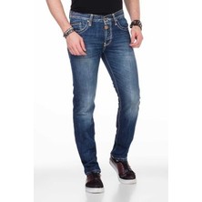 Cipo&Baxx C-0688 Kontrast Dikişli Rahat Mavi Erkek Kot Pantolon
