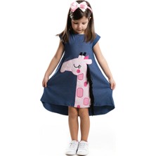 Denokids Pembe Zürafa Kız Çocuk Elbise Günlük Stil Saç Bandı ile Şık Tasarım