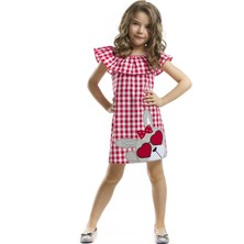 Denokids Kız Çocuk Ekose Elbise Kalp Gözlük Detaylı Günlük Stil Fırfırlı Yaka ile Şık