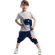 Denokids Fermuar Dino Erkek Çocuk T-shirt Kapri Şort Takım
