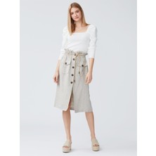 Dilvin 2250 Kare Yaka Kol Büzgülü Kazak-Ekru