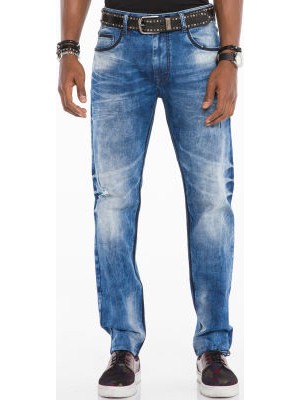 Cipo&Baxx CD499 Kontrast Dikişli Eskitilmiş Mavi Erkek Jeans