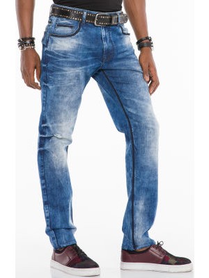 Cipo&Baxx CD499 Kontrast Dikişli Eskitilmiş Mavi Erkek Jeans