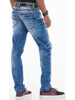 Cipo&Baxx CD499 Kontrast Dikişli Eskitilmiş Mavi Erkek Jeans