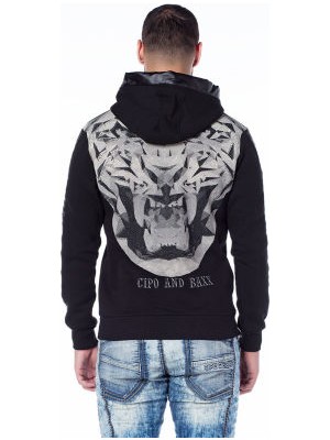 Cipo&Baxx CL206 Kaplan Baskılı Kapşonlu Siyah Erkek Sweatshirt