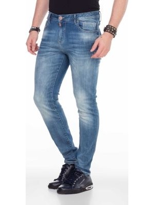 Cipo&Baxx CD456 Sade Düz Yıkanmış Mavi Erkek Kot Pantolon Jeans