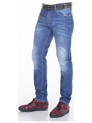 Cipo&Baxx CD386 Hafif Yıpranmış Sade Mavi Jean Erkek Kot Pantolon