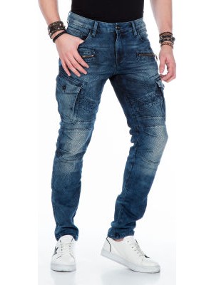 Cipo&Baxx CD369 Live Fast Erkek Motorcu Tarzı Mavi Kargo Jeans