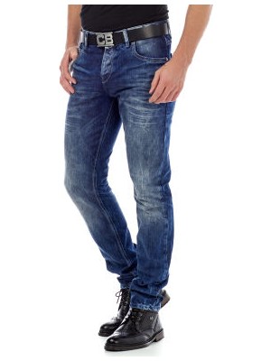 Cipo&Baxx CD319Y Mavi Eskitilmiş Slim Fit Dar Paça Erkek Jeans