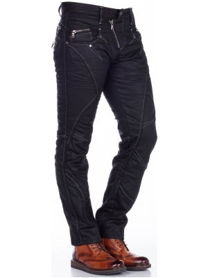 Cipo&Baxx C-0812 Dıştan Fermuarlı Parçalı Siyah Kot Pantolon