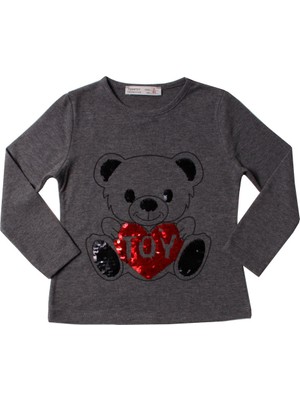 Toontoy Kız Çocuk Tshirt Ayıcık Baskı Pul Nakış