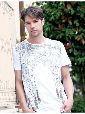 Şahinler Erkek Beyaz Baskılı T-Shirt MEP22613