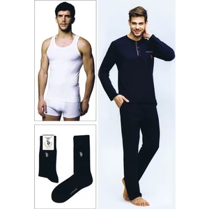 U.S. Polo Assn. Erkek Damat Çeyiz Pijama Çamaşır Takım 4Lü Lacivert 17394