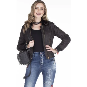 Cipo&Baxx WJ141 Çıkarılabilir Kürk Yakalı Bayan Siyah Kısa Mont