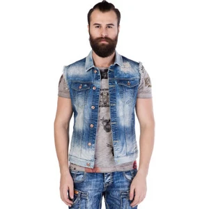 Cipo&Baxx CW107 Eskimiş Yırtıklı Dikişli Erkek Mavi Kot Yelek