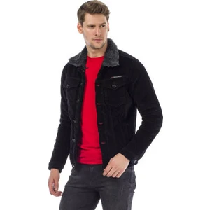 Cipo&Baxx CJ231 Yakası Kürklü Düğmeli Siyah Erkek Kadife Ceket