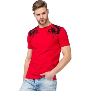 Cipo&Baxx CT376 Yakuza Ejderha Kırmızı Siyah Baskılı Slim Tişört