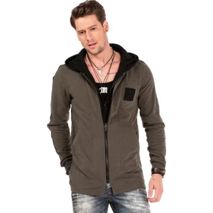 Cipo&Baxx CL305 Kapşonu Çıkan Haki Uzun Erkek Sweat Ceket