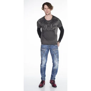 Cipo&Baxx CL265 Gri Siyah Slim Fit Kanat Baskılı Erkek Sweatshirt