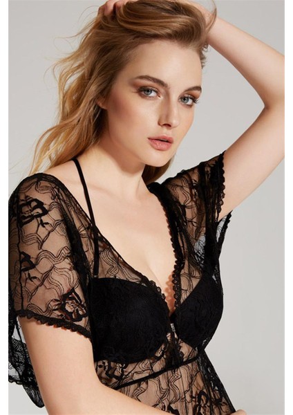 4741 Kadın Dantelli Balenli Dolgulu Push Up Tül Gecelikli Sütyen String Takım fiyatları