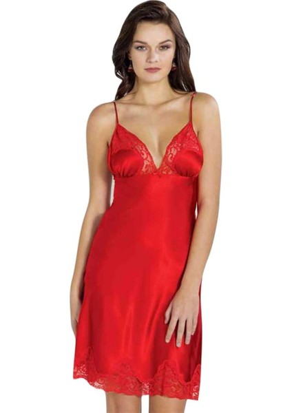 Saten Battal Dantelli Gecelik 624 Lacivert