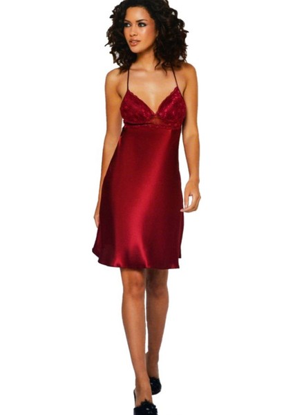 Dantelli Saten Gecelik 630 Bordo