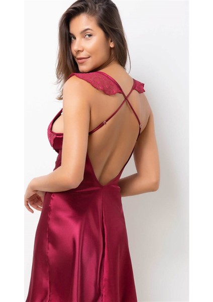 Saten Dantel Gecelik Sabahlık Takım 4240 Bordo fiyatları