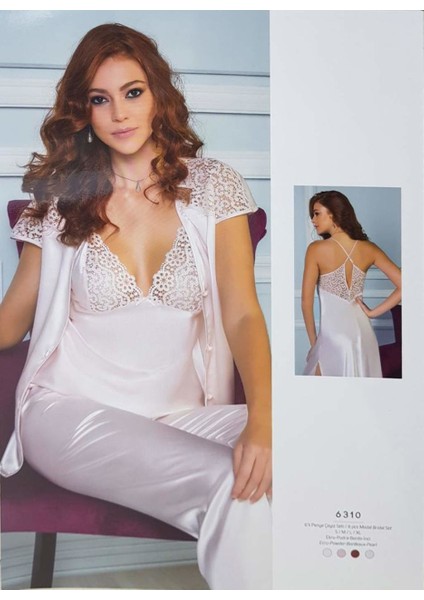 6'lı Saten Gecelik Sabahlık Set 6310