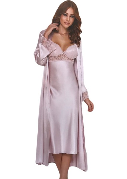 Uzun Saten Sabahlık Gecelik Set 4370