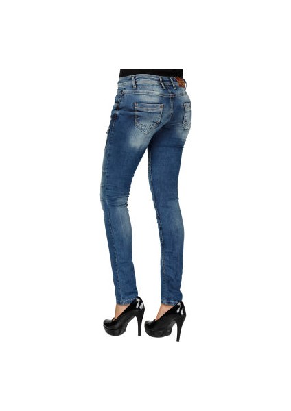 Cipo&Baxx WD168 Dikiş Detaylı Düğmeli Slim Fit Bayan Mavi Jean