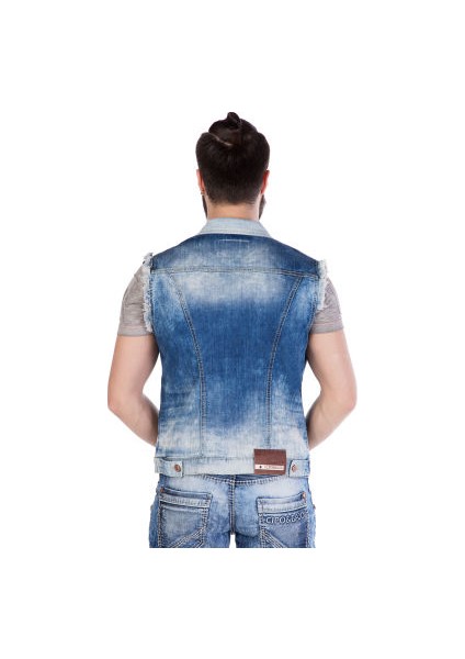 Cipo&Baxx CW107 Eskimiş Yırtıklı Dikişli Erkek Mavi Kot Yelek