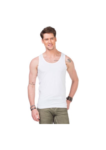 Cipo&Baxx CU107 Geniş Yaka Kolsuz Slim Fit Beyaz Erkek Atlet