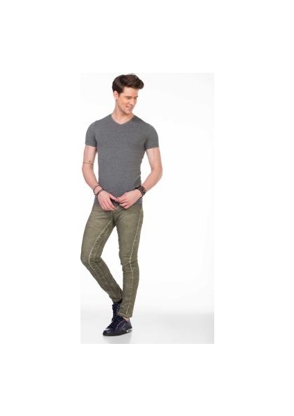 Cipo&Baxx CU106 V Yaka Basic Dar Slim Gri Erkek Tişört Atlet