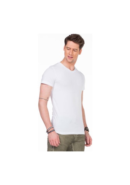 Cipo&Baxx CU106 V Yaka Basic Dar Slim Beyaz Erkek Tişört Atlet modelleri