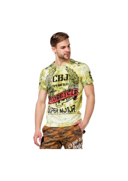 Cipo&Baxx CT458 Green Motorcycle Kurukafa Yeşil Erkek Tişört