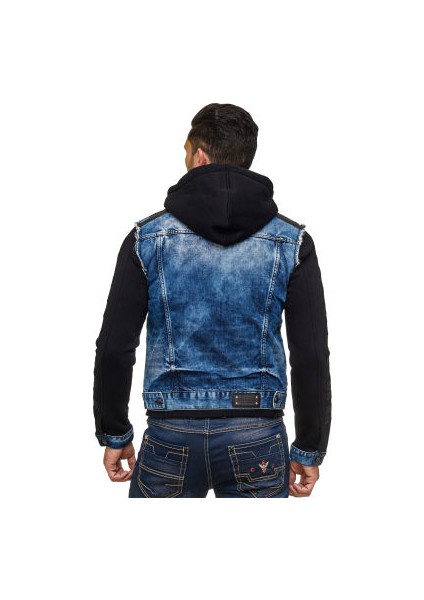 Cipo&Baxx CJ154 Kolları Penye Kapşonlu Jean Erkek Kot Ceket