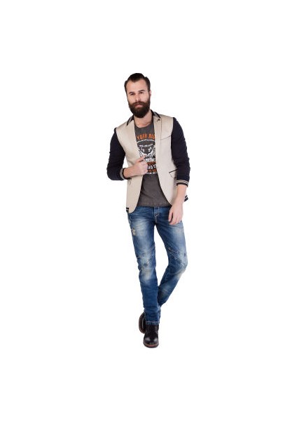 Cipo&Baxx CJ126 Kolları Penye Bej Erkek Spor Blazer Ceket