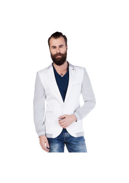 Cipo&Baxx CJ126 Kolları Penye Beyaz Erkek Blazer Spor Ceket